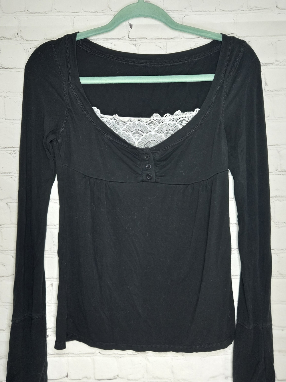Y2k Lace Trim Black babydoll Henley size M Fairy Grunge Goth